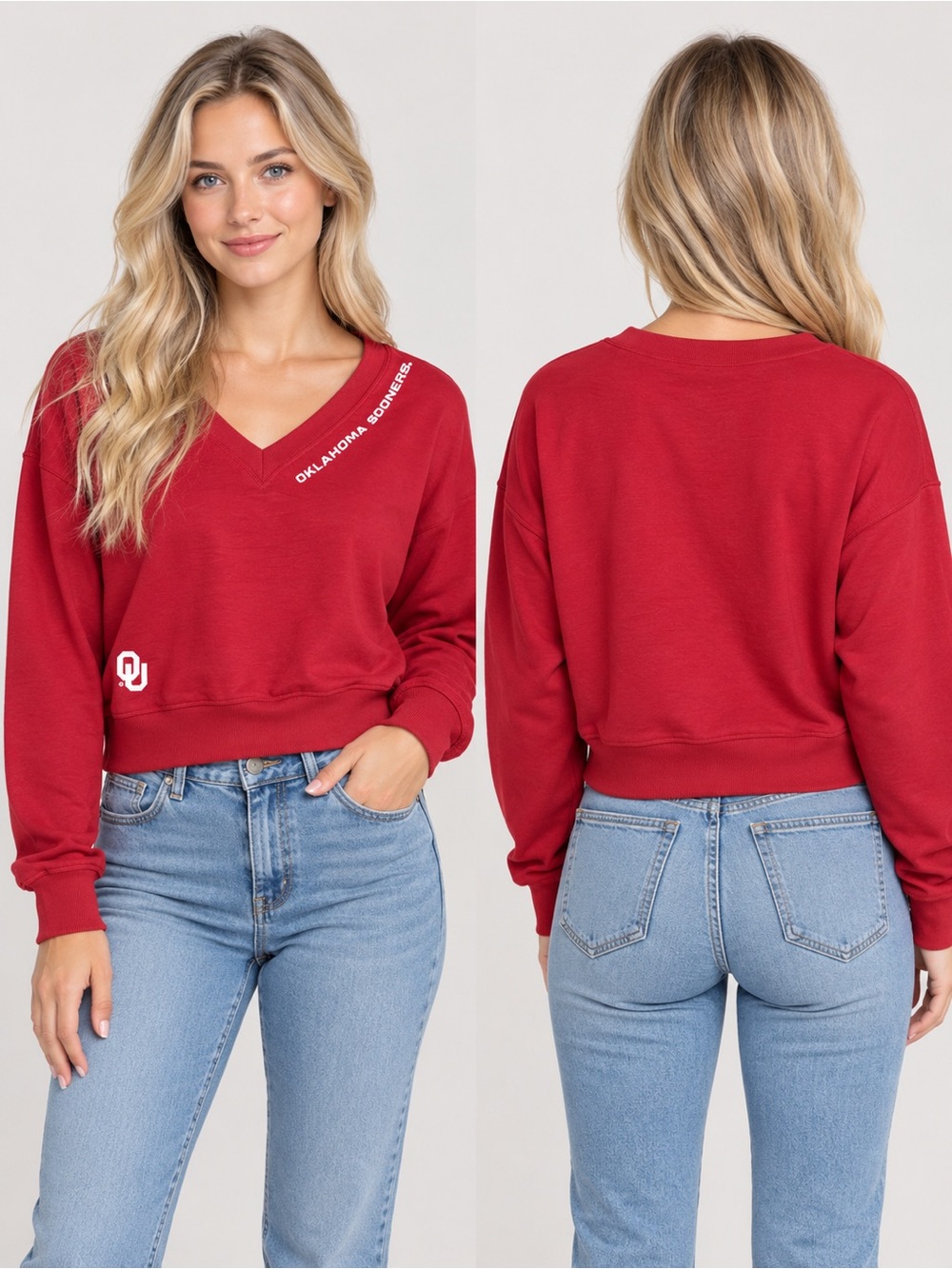 Oklahoma Sooners V-Neck Women's Sweater in Crimson